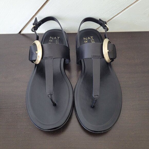 NEW Naturalizer Taylor Flat Sandals Black Leather 8W Ankle Strap - Picture 4 of 7